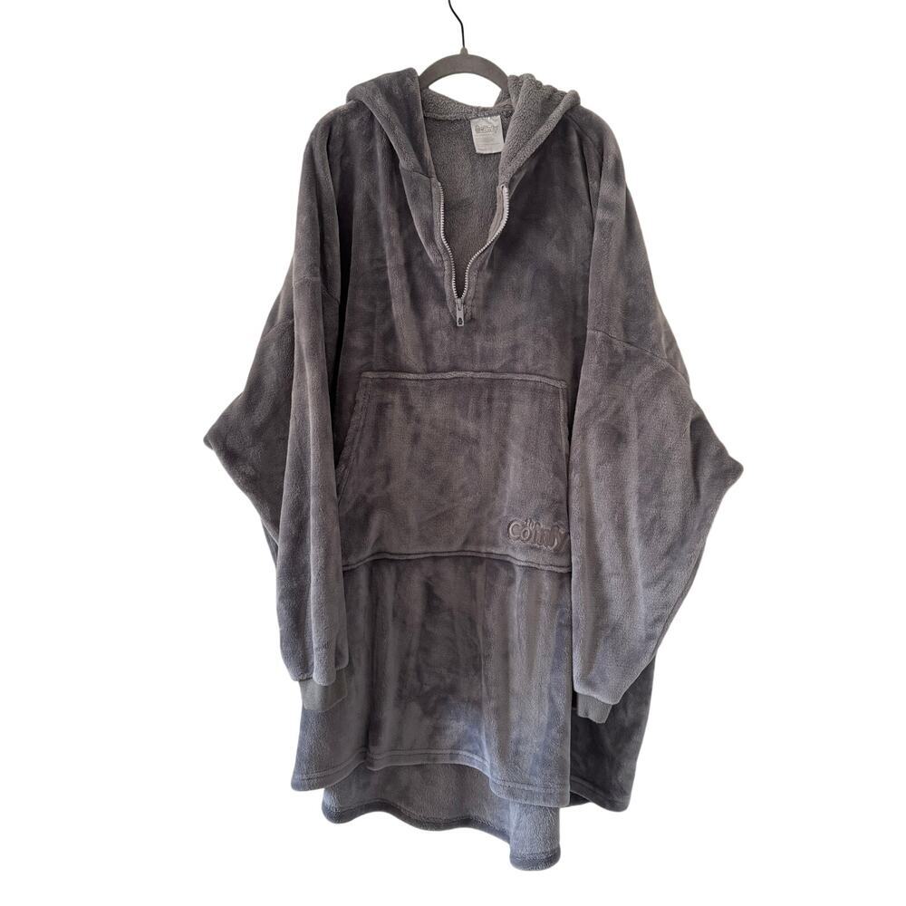 The Comfy Gray Oversized Sherpa Hooded Wearable Blanket Hoodie One Size Plush - Picture 2 of 7